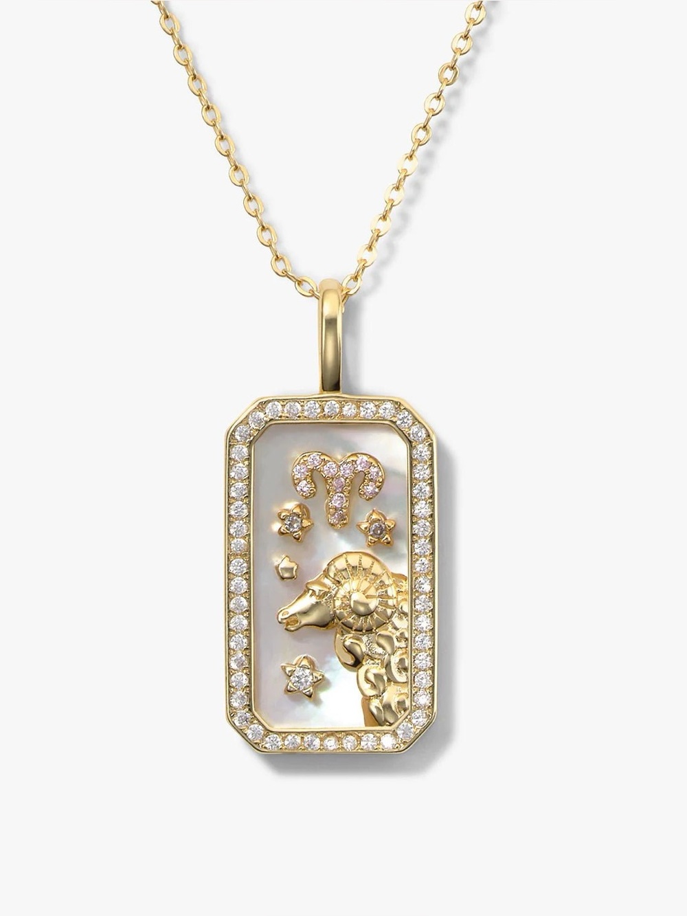 NWT Melinda Maria Zodiac Aries Gold Pendant Necklace with Mother-of-Pearl